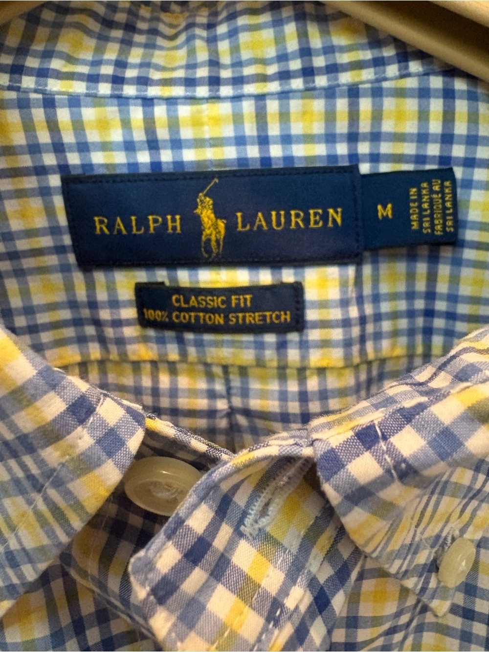 Ralph Lauren Classic Fit Plaid Button Down Shirt Blue Yellow Men’s Medium
